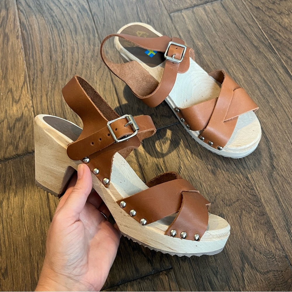 MIA Brown Leather Platform Mules